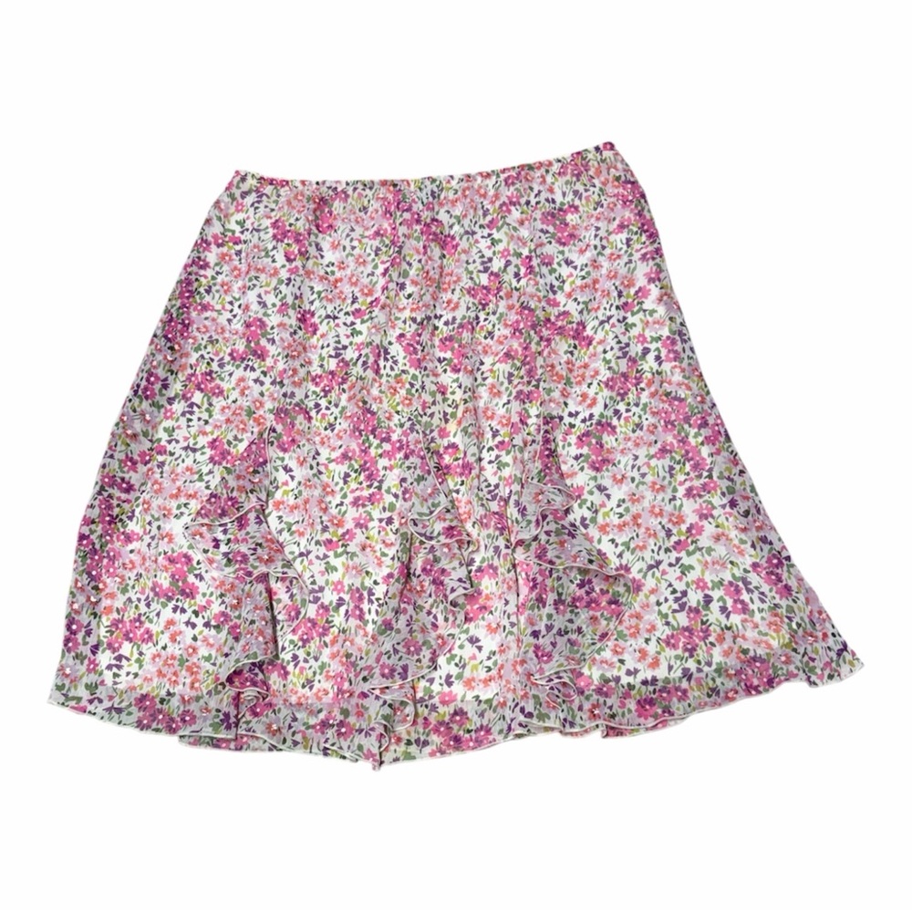 Elementz pink white chiffon Multicolor Floral A-Line Skirt with ruffles large